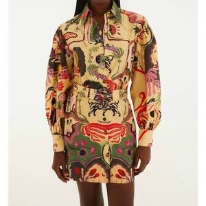 NEW FARM RIO artsy surreal land mini dress in beige